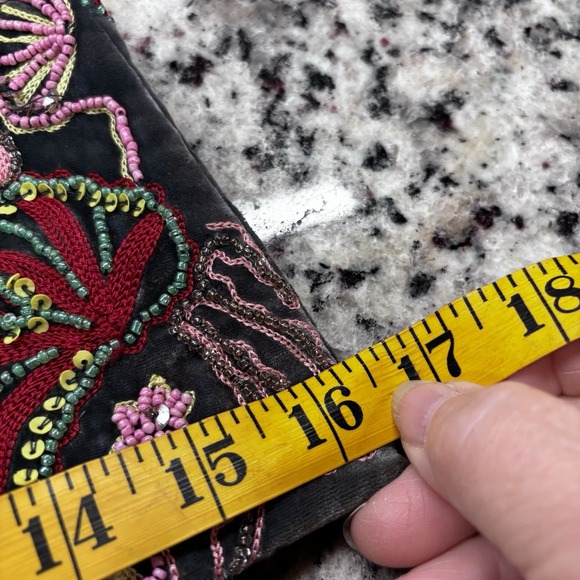 Chan Luu Velvet Silk Embroidered Beaded Bag W/ Leather Handle, Boho Luxurious - Picture 13 of 16
